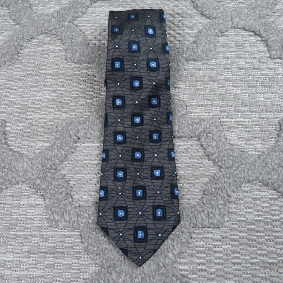 Vintage Hickey Freeman Tie Dark Grey/Blue Jacquard Medallion Made In USA Silk - Image 1 of 4