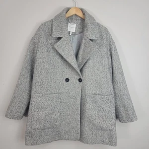 Avec Les Filles Fischgrät Wollmischung grau Cocoon Mantel Jacke Damen Größe XL - Bild 1 von 11
