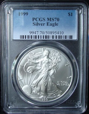 Dólar American Eagle 1999 1 oz de plata - graduación profesional MS 70 Foto 1 de 4