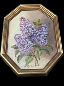 Still Life Lilacs Oil Painting Signed Antique Gold Painted Wood Octagon Frame 9" - Picture 1 of 10