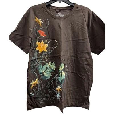 JMS Brown yellow garden floral whimsy crew neck dress tee NWT plus sz 1X 16W - Image 1 of 4