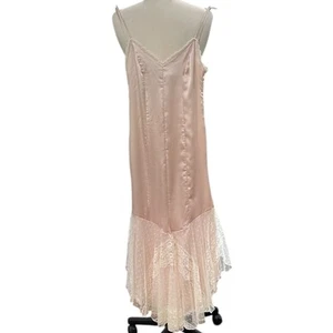 Abito midi vintage Lorrie Kabala pizzo orlo bordato raso slip taglia XS rosa pallido - Foto 1 di 5