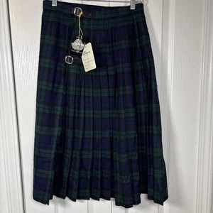 Vtg Glengary Scotland Kilt US 14 Black Watch Plaid New Old Stock Pure New Wool - Picture 1 of 13