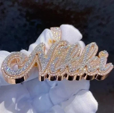 4 Ct Round Cut Lab-Created Custom Any Name Pendant 14K Rose Gold Plated — 第 1/3 张图片