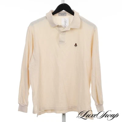 Camisa polo manga longa vintage Paul Stuart creme marfim pique homem em cerca logotipo  - Imagem 1 de 4