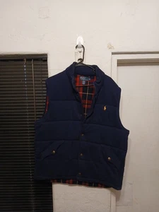 Polo Ralph Lauren Vest Jacket Men Small Blue Pony Yellow Pockets Plaid Lined - Picture 1 of 21