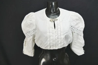 Gr.42 Dirndlbluse weiß Bluse für Dirndl Meico Leinenmischung Spitze B11366 - Bild 1 von 4