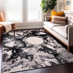 Rugshop Area Rug Contemporary Abstract Circles Black Rug Rugs for Living Room - Picture 1 of 10