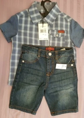 7 for All Mankind NWT Boys 2-Pc Denim Short Set Spring Hip Trendy Toddler Boy 3T - Image 1 of 4