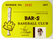1957 JEFF HEATH Seattle Rainiers BAR-S BASEBALL CLUB mint membership card PCL