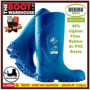 BEKINA 'StepLite X' BLUE Work Safety Gumboots Steel Toe Cap. 40% Lighter - Picture 1 of 11