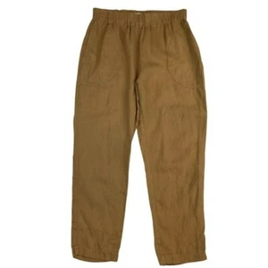 Pantalón de pierna ancha de lino no perfecto para mujer corto medio 100 % lino caramelo - Imagen 1 de 11