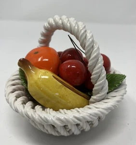 Obstkorb Italien Keramik Gitter Kirsche Metallstiel Banane Orange Vintage 4,5x5 Zoll - Bild 1 von 9