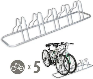 5 Bike Bicycle Stand Rack Garage Storage Floor Parking Adjustable Holder Silver - Picture 1 of 12