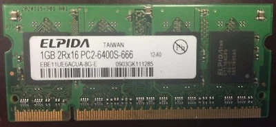 ELPIDA 1GB Laptop Notebook RAM MEMORY 2Rx16 PC2-6400S-666 EBE11UE6ACUA-8G-E - Image 1 of 2