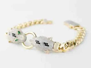 8Ct Round Lab-Created Diamond Panther Cuban Link Bracelet 14K Yellow Gold Plated - Picture 1 of 5