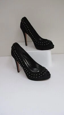 Size 4 KAREN MILLEN Black Suede Leather Court Shoes- Stiletto Heel- VGC - Image 1 of 4