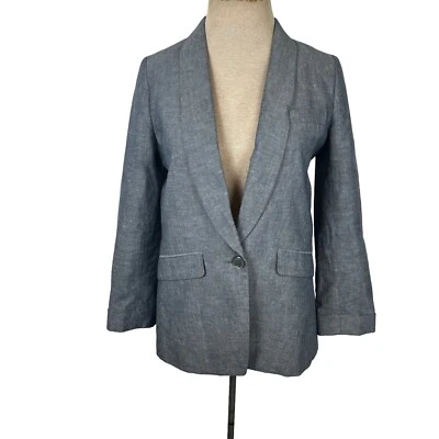J. Crew size 4 blue linen Blend blazer jacket Women's One Button Relaxed Fit - Image 1 of 4
