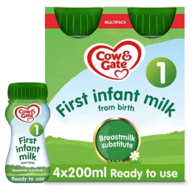 Cow & Gate 1 First Baby Milk Formula Liquid from Birth Multipack 4 x 200ml - Изображение 1 из 3
