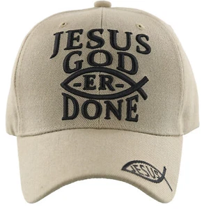 NEU! JESUS GOD ER DONE JESUS FISCH CHRISTLICHE BALLMÜTZE MÜTZE HELLBRAUN - Bild 1 von 4