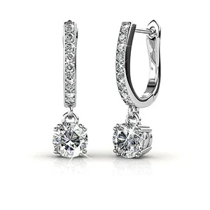 18ct White Gold Finish Huggie Hoops with Created Diamonds Earrings Free Gift Box - Picture 1 of 3