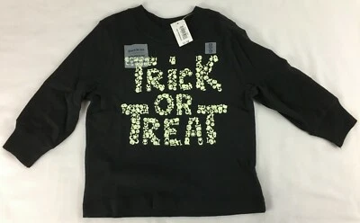 Camiseta Negra Old Navy 12-18M Trick or Treat Brilla en la Oscuridad Halloween L/S Nueva con Etiquetas Foto 1 de 3