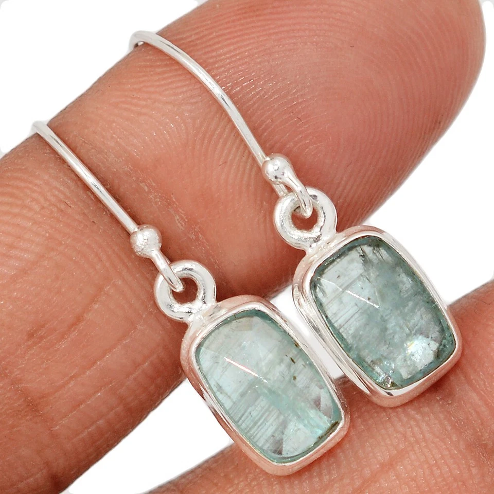 Natural Faceted Aqua Kyanite - India 925 Silver Earrings Jewelry CE47597 - Image 1 of 1