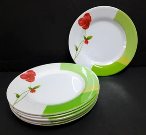 Lot of 7 Melamine Ware 6" Round Plate Wild Red Rose w/White & Green - Picture 1 of 4
