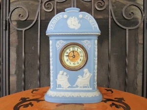 Wedgwood Sky Blue Jasperware Tempus Fugit Time Flies Father Time Clock (c.1890s) - Picture 1 of 11