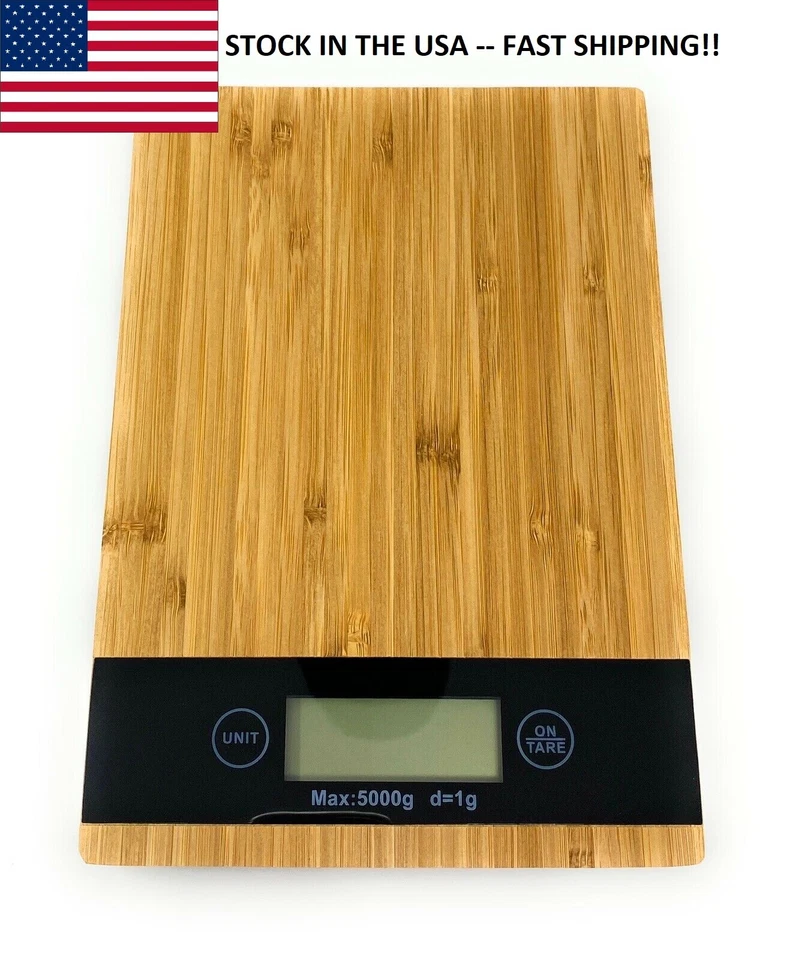 Báscula de cocina digital - Superficie de bambú genuino - Capacidad 5 kg (11 lb) - US STOCK Foto 1 de 4