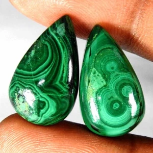 Natural Malachite Pear Shape Pair 31.00 Ct Loose Gemstone Cabochon - Picture 1 of 3