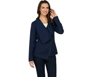 NEU H by Halston $ 81 drapierter Blazer mit Reißverschluss vorne Leinenmischung - marineblau - Größe Reg 8 - Bild 1 von 5