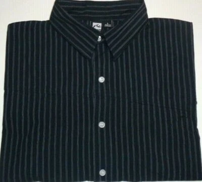 RUSTY MENS SIZE LARGE BLACK STRIPED BUTTON UP SHORT SLEEVE SHIRT - Image 1 of 4