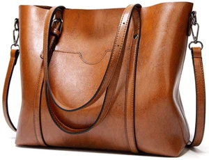 Womens Leather Purses and Handbags Top Handle Satchel Bags Tote Bags 1Brown - Picture 1 of 10
