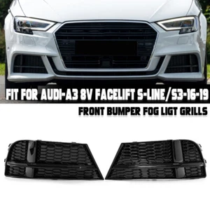 Front Bumper Fog Light Grill Cover Gloss Black for Audi A3 8V S-Line 2017-2020 - Picture 1 of 11