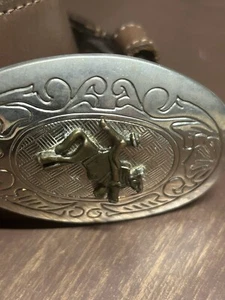 Wrangler Genuine Leather Belt Western Boys 22 Brown Classic Rodeo Buckle - Picture 1 of 8