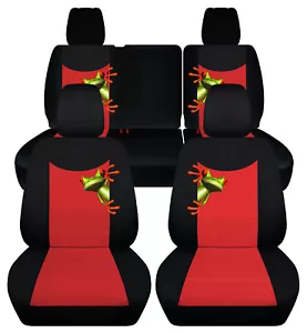 Front+Rear custom fit car seat covers blk-red w/frog fits JK wrangler 4dr 07-18 - Bild 1 von 9