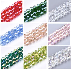 50pc/Strd Faceted Electroplate Glass Bicone Beads Pearl Luster Plated Spacer 6mm - Picture 1 of 18