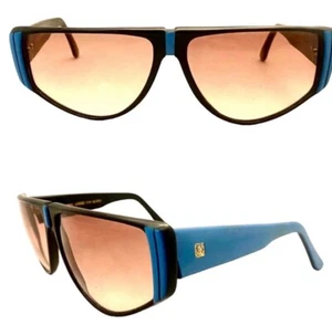 Vintage Ultra Italy by Enrica Massei Angular Sunglasses, Blue & Black, Deadstock - Picture 1 of 2