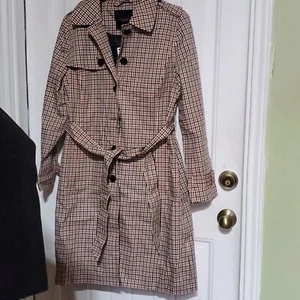 Talbots Check Belted Trench Coat Size M - Picture 1 of 18