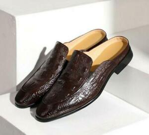 Mens Alligator Pattern Genuine Leather Slip On Slipper Business Leather Shoes 
