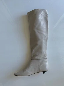 ZARA woman light beige ivory  gray Knee High leather Boots Size 37 - Picture 1 of 10