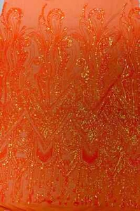 Zig Zag Tear Drop Sequins Orange Iridescent 4Way Stretch Zig Zag Sequins By Yard - Picture 1 of 4