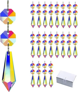 20Pcs Crystal Icicle Chandelier Prisms Replacement Pendant with Glass Beads Part - Picture 1 of 12