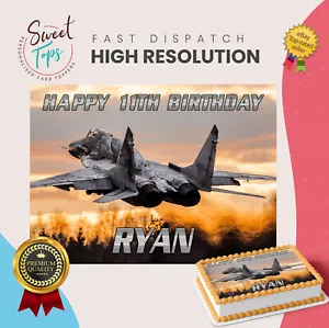 FIGHTER JET RECTANGLEPERSONALISED EDIBLE BIRTHDAY CAKE TOPPER DECORATION - Picture 1 of 1