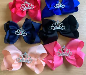 Girls 6in  Rhinestone Princess Tiara Crown Hair Clip Bow Knot Hair Accessory - Picture 1 of 15