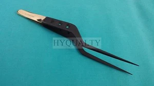 GOLD HANDLE BLACK COATED YASARGIL BAYONET NEUROSURGICAL FORCEPS SMOOTH JAWS 8" - Picture 1 of 1