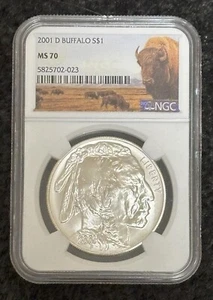 2001-"D" Buffalo Commemorative Silver Dollar MS70 Buffalo Label - Picture 1 of 2