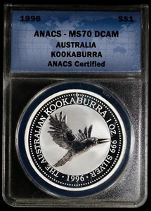1996 $1 Australia Kookaburras ANACS MS 70 DCAM | Deep Cameo 1 oz .999 Silver - Picture 1 of 4