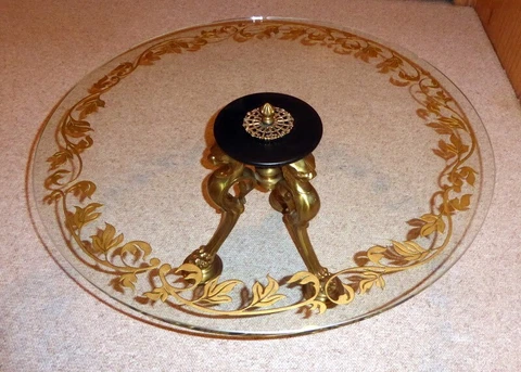 Antique Glass and Brass Custom Made Cocktail Coffee Table, Tiger Paw Design Cover